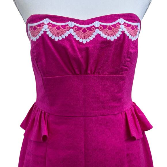 LILLY PULITZER Maybell Structured Peplum Ruffle Strapless Dress Azalea Pink-Sz 4 - Picture 3 of 8
